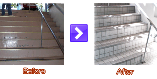 階段タイル施工